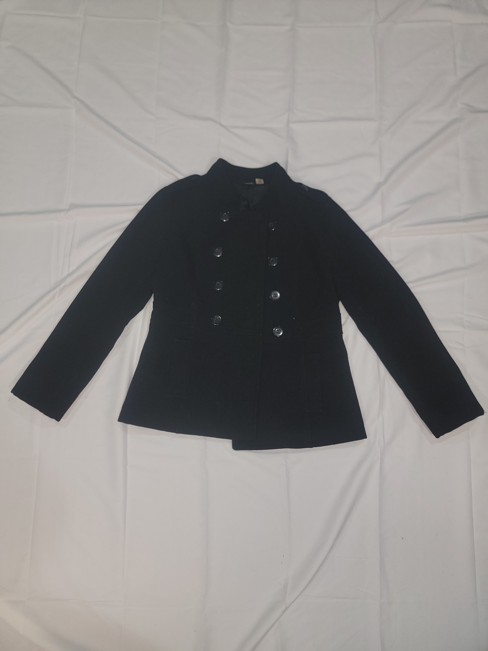 bp Black Double-Breasted Peacoat with Stand Collar